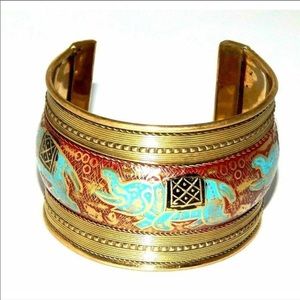 Gold and Turquoise Elephant Cuff Bracelet